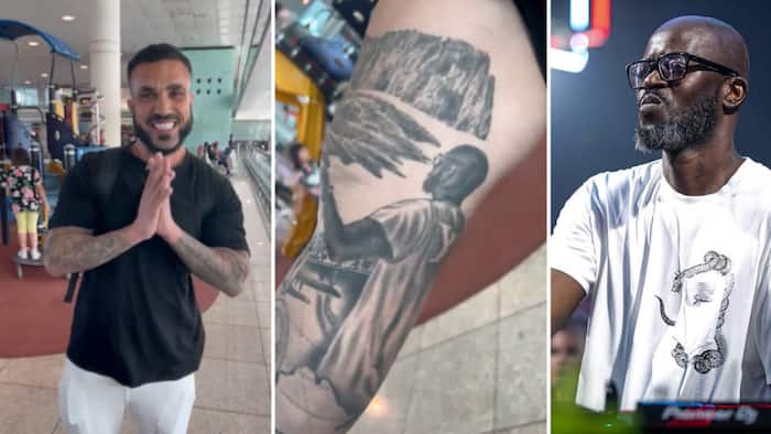"Dreaming of this moment": International fan meets Black Coffee, shows him his tattoo
