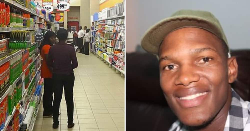 South African man helps student buy food at Shoprite