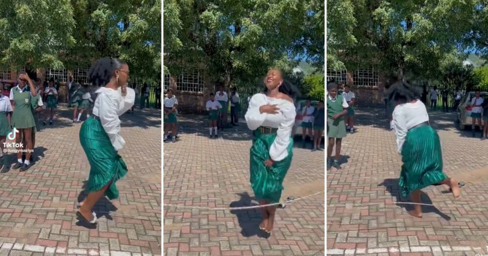 A SA young school teacher skipped rope with her students