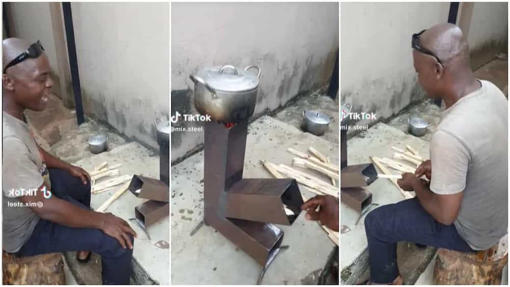 Portable firewood stove/man boiled water.