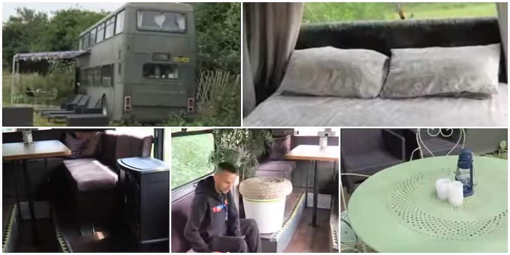 Man shows off cute interior of old bus turned into 3-bedroom house, the driver's seat is the toliet