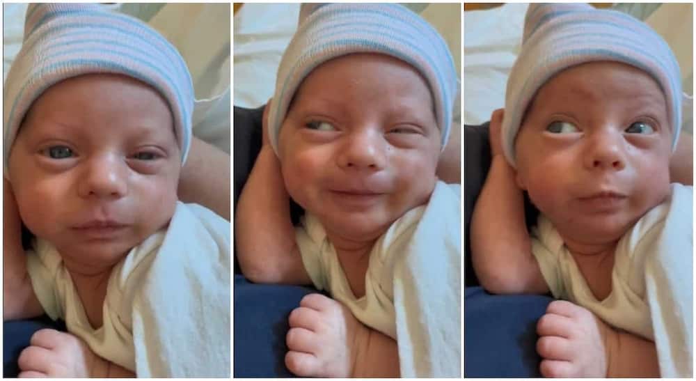 Photos of a baby boy winking.