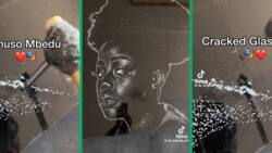 Polokwane cracked glass artist captures Thuso Mbedu's portrait beautifully in viral TikTok video