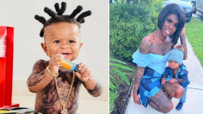 Tattoo enthusiast mom causes a stir online after covering her 1 year old son with fake tattoos