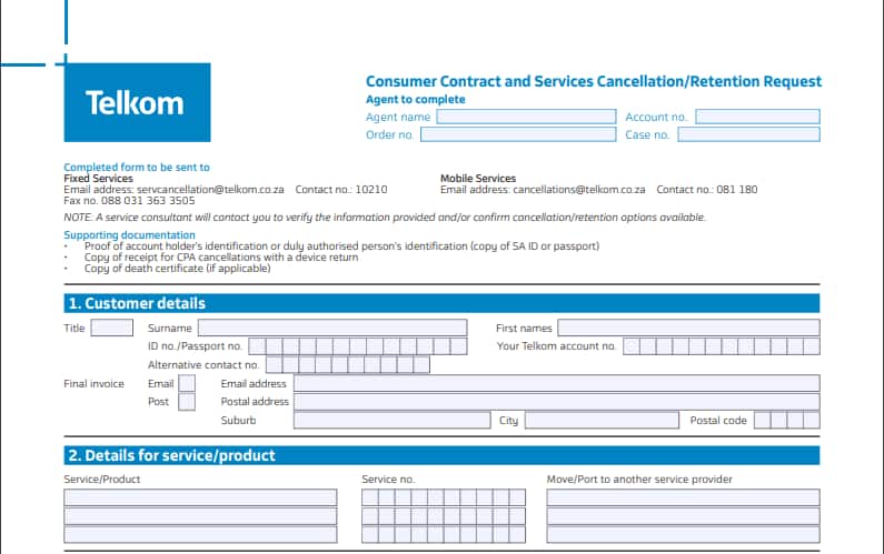 Telkom cancellation form