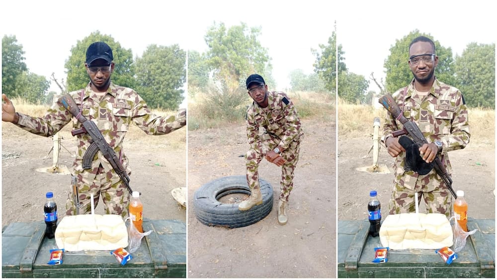 Nigerian soldier on duty marks birthday with bread, biscuits, calls for prayer (photos)