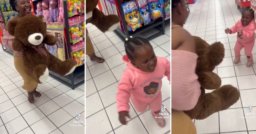 A toddler ran for er life at a store while her mother chased her
