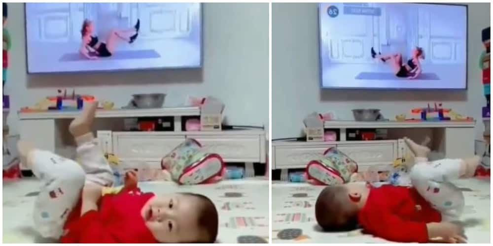 Adorable Kid Mimics Lady Doing Exercise on Television, Video Goes Viral