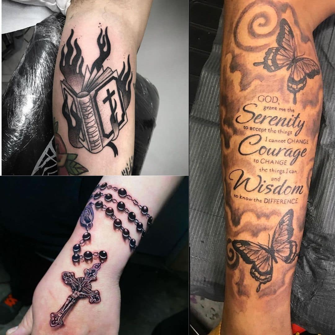 3 single Christian crosses of different sizes inside a circle. tattoo idea  | TattoosAI