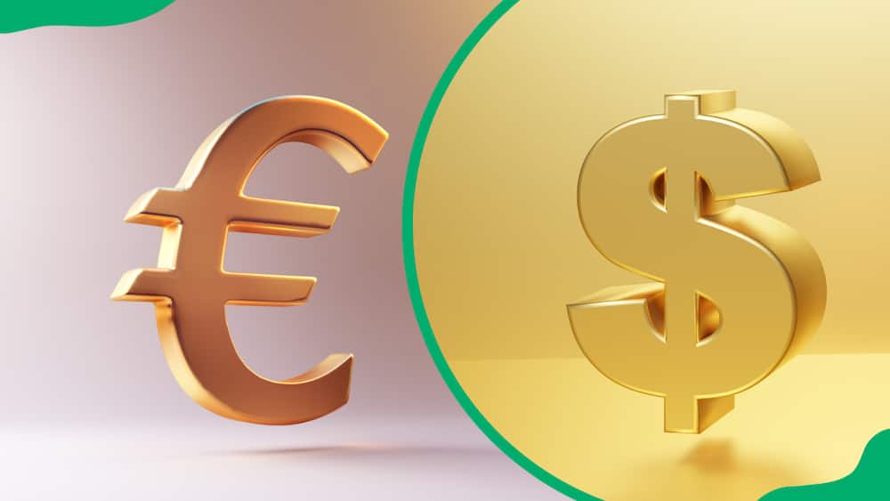 Euro and dollar signs in gold