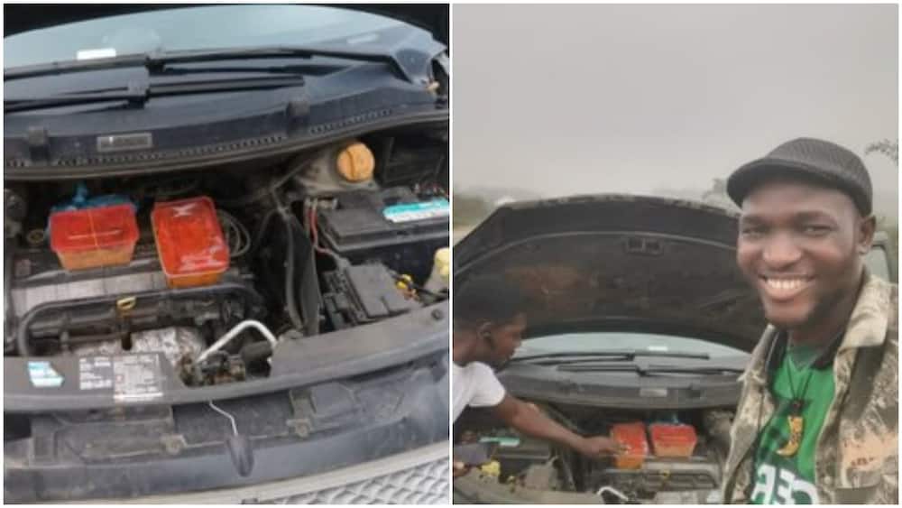 Nigerian man uses car engine as microwave to warm his food, shares photos