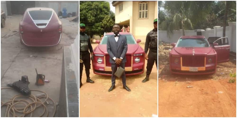 Reactions as Nigerian man turns his Toyota car into a fine Rolls Royce Sweptail, photos go viral