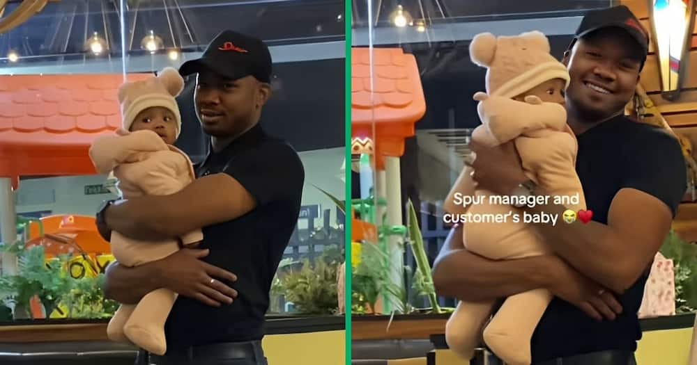 A TikTok video shows a Spur manager caring for a customer's baby.