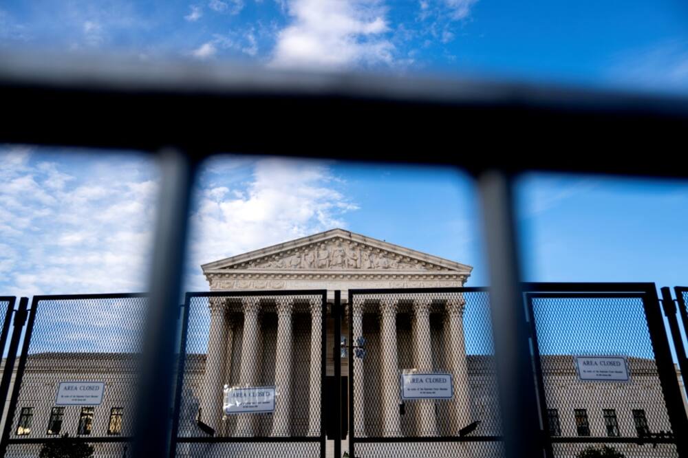 The US Supreme Court, protected from protesters by temporary fencing