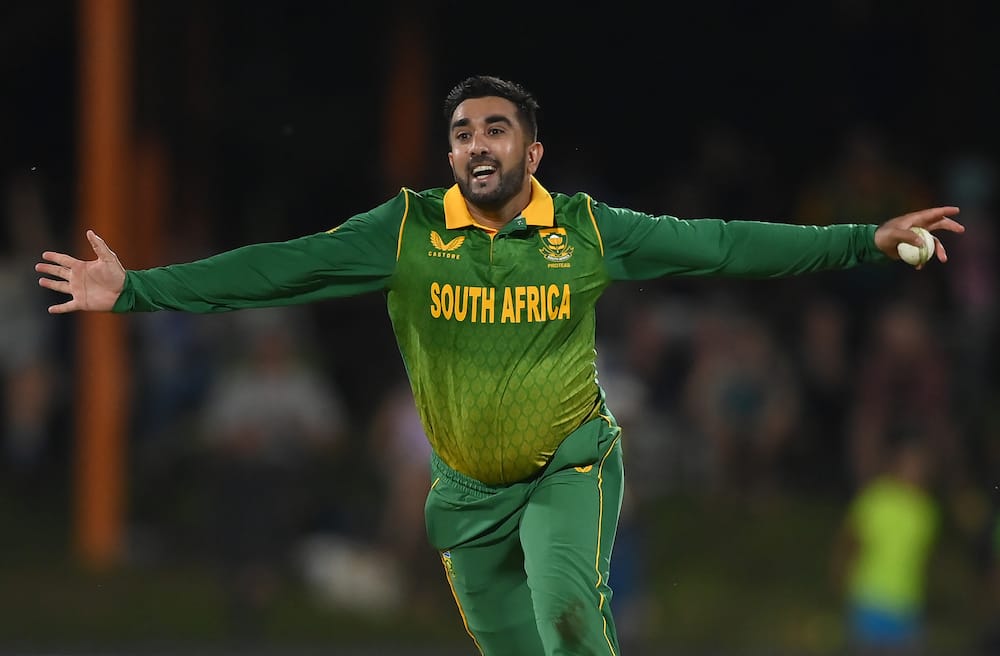 Tabraiz Shamsi during an ODI match between South Africa and England at Mangaung Oval in January 2023.