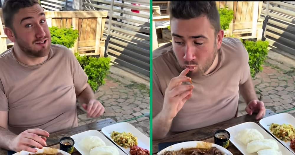 A TikTok video shows an American man trying out South African local dishes.