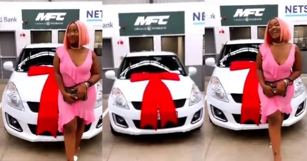 Beautiful lady shows off new whip