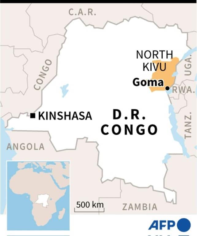 Map of DR Congo locating North Kivu province and Goma