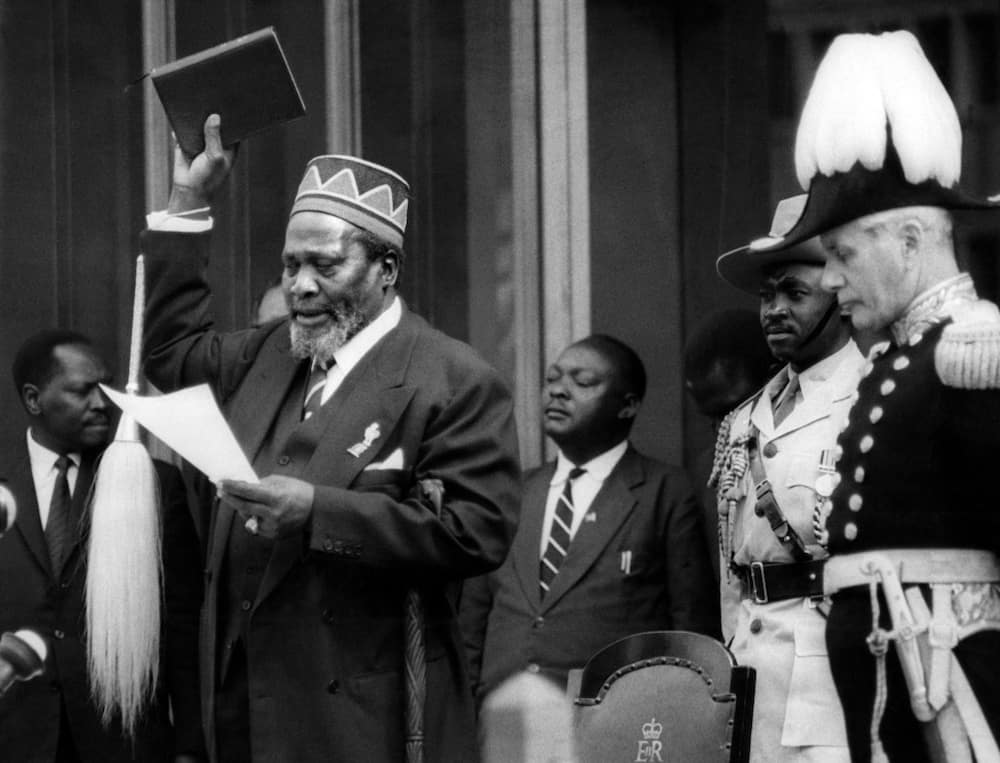 June 1963: Jomo Kenyatta takes the oath of office as prime minister. The following year he becomes Kenya's first post-colonial president after independence from Britain