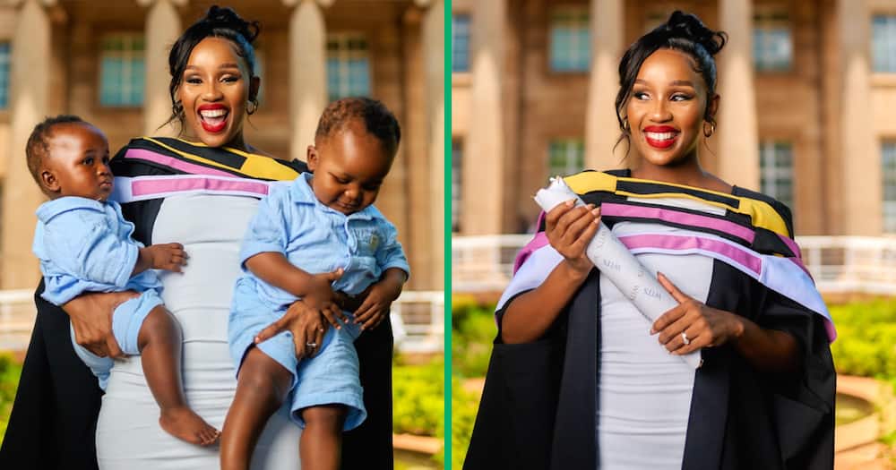 A mom of two baby boys has obtained her master's degree from the University of the Witwatersrand