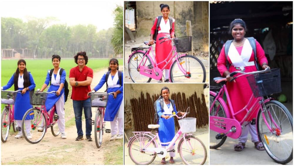Female students who used to trek long distance to school get new bicycles from kind man