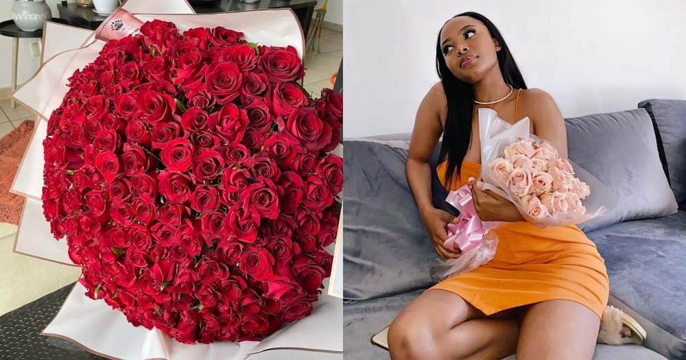 Woman, gets 300 roses, shows off spoil online, Mzansi reacts