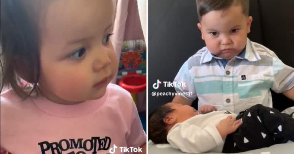 Toddler react to new baby.