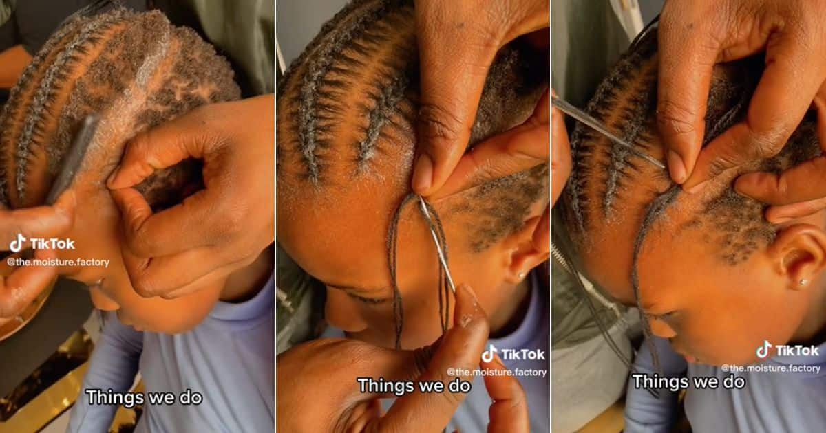 SA Hairdresser Tightly Braids Kid's Extremely Short Hair Using