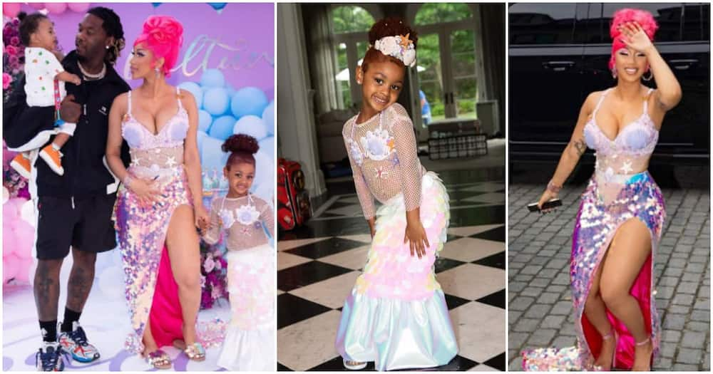 Cardi B twins with two-year-old daughter Kulture in pink outfits