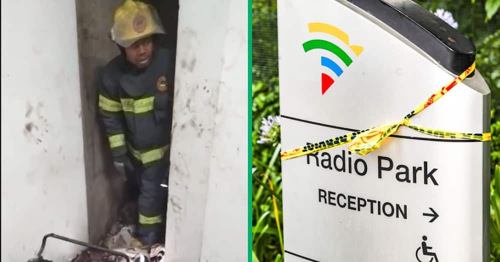The SABC building caught fire and firefighters worked to extinguish the blaze