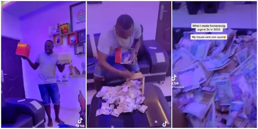 Na who get money dey save: Reactions as man breaks his piggy bank after saving 2k for a year, reveals heaps of cash
