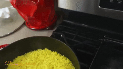 Preparing spicy rice with vegetables