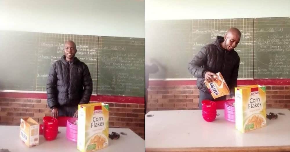 A South African school teacher has inspired Mzansi social media users by feeding his pupils. Image: Facebook