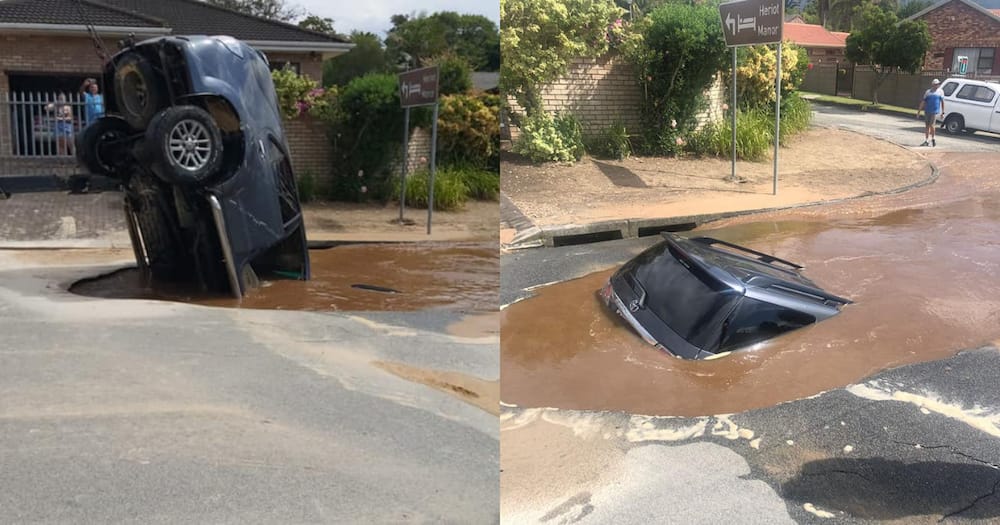 Man drives his car into a pothole and get more than he bargained for