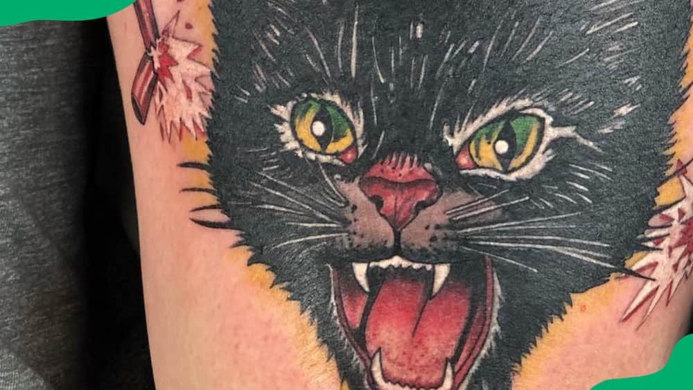 Angry cat tattoo