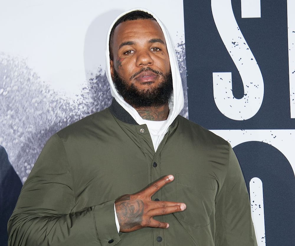 The Game arrives at the "Straight Outta Compton" premiere in Los Angeles