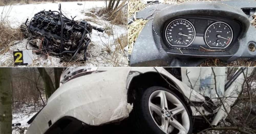car crash, motor vehicle, December, speedometer, wheels, tyres, white, bumper
