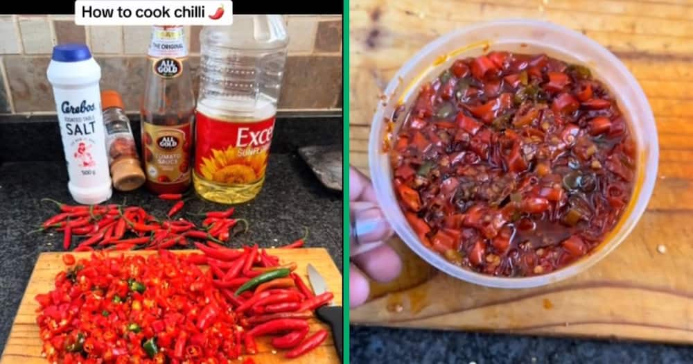 Man cooks hot and spicy chilli at home