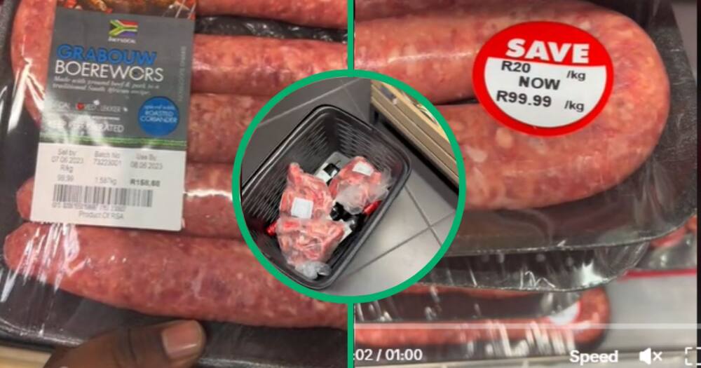 TikTiok video of Woolworth's boerewors price labelling that confused a man