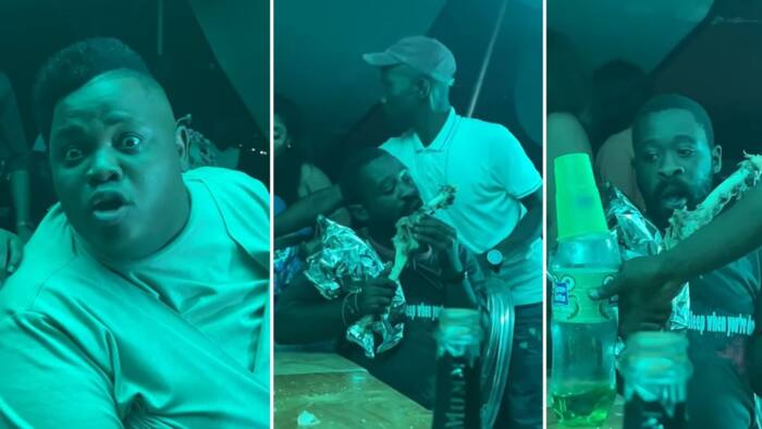 Dladla Mshunqisi pokes fun at unbothered man chowing on meat bone at groove in video, SA entertained