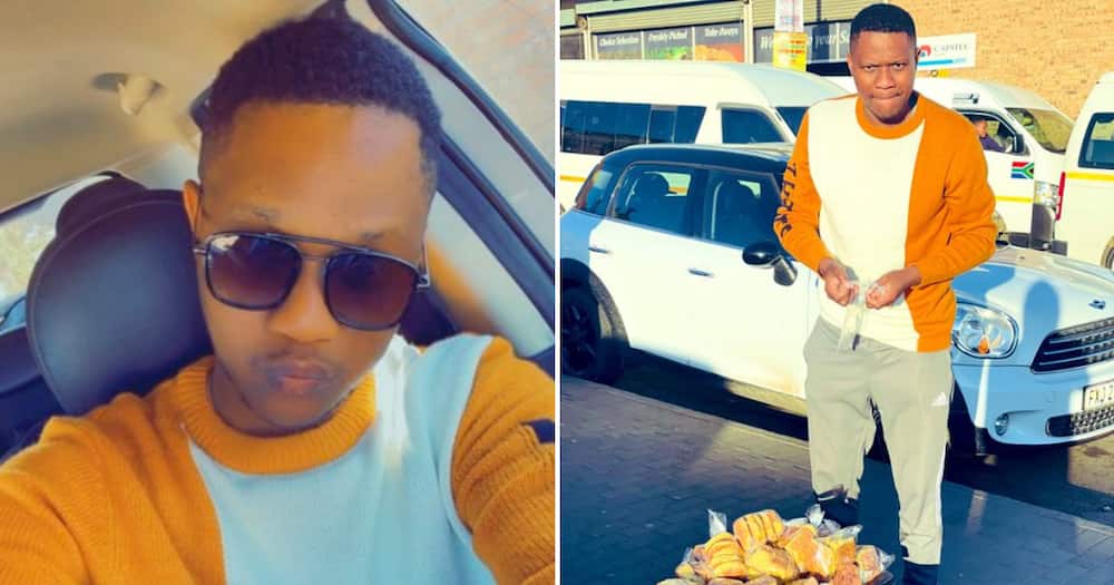 Twitter user @Tshepo_Yadilemo selling biscuits at the taxi rank Twitter user @Tshepo_Yadilemo selling biscuits at the taxi rank