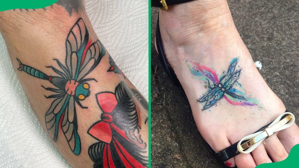 Foot dragonfly tattoo
