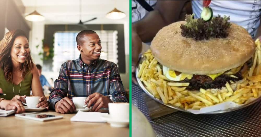 A woman showcased the huge burger she ordered along with her friends.