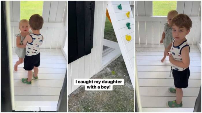 Dad catches his toddler daughter with boy behind closed door in funny video: "She pushed him so fast"