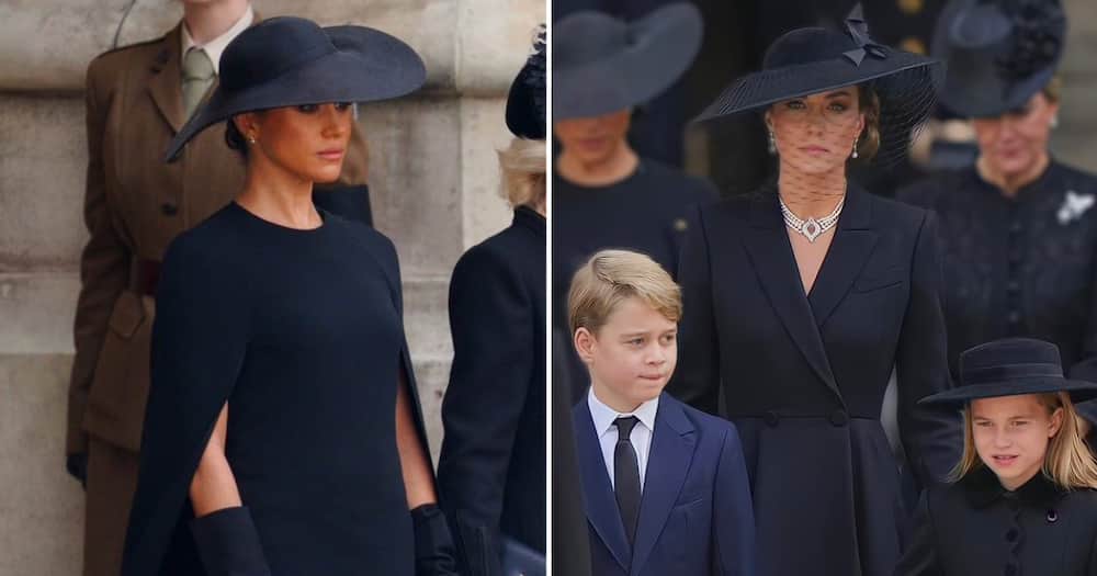 Meghan Markle and Kate Middleton at the Queen's funeral dressed in black