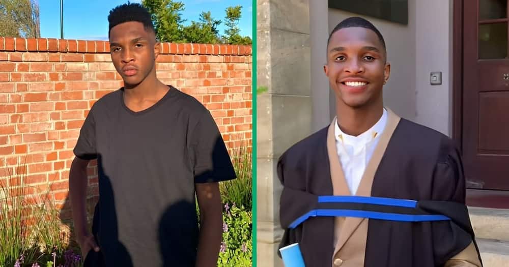 A TikTok video shows a young man in his graduation hall wondering who will employ him.