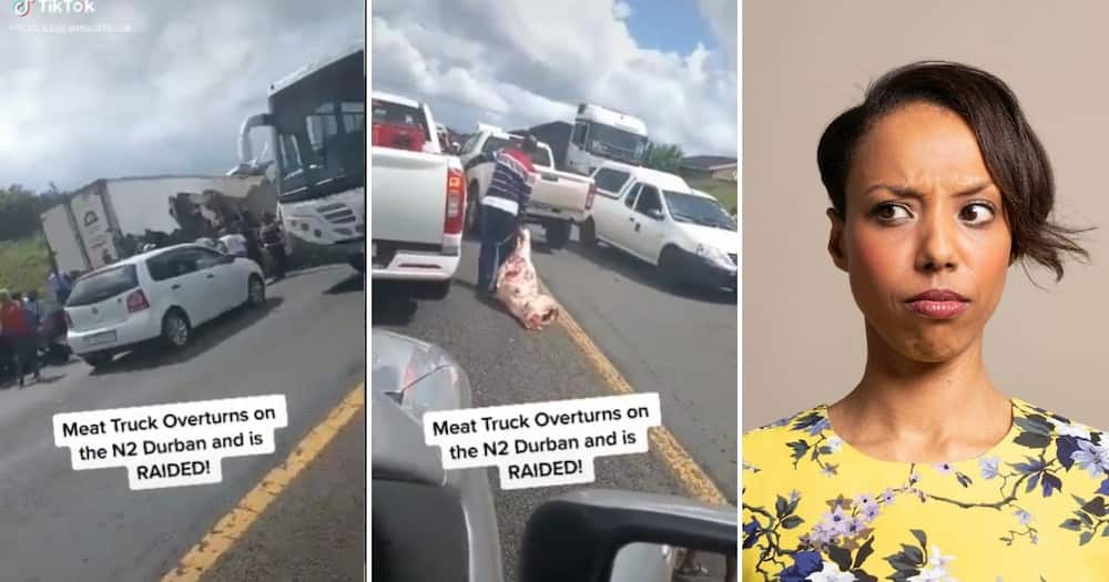 Mzansi, Viral Video, People Dragging Carcasses, Meat Truck Overturned, Durban, KZN
