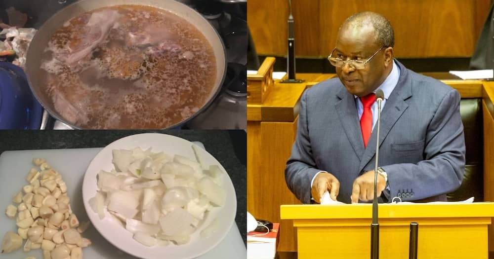 Tito Mboweni, bored, cooking, shows off recipe, reactions