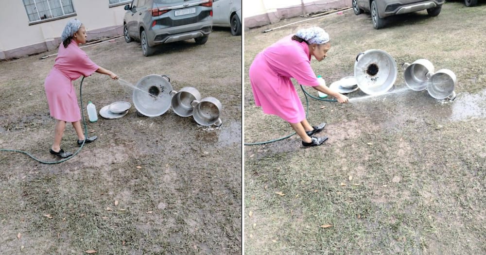 A creative makoti took to the socials to share her unconventional way of washing pots