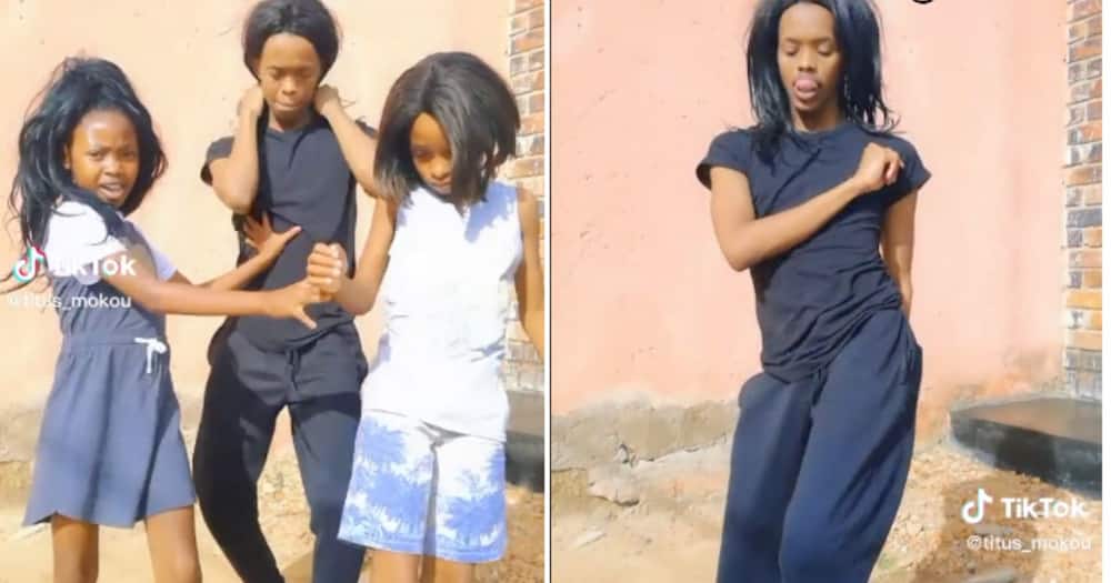 Viral Tiktok a siblings doing "My neck" challenge in Mom's old wig